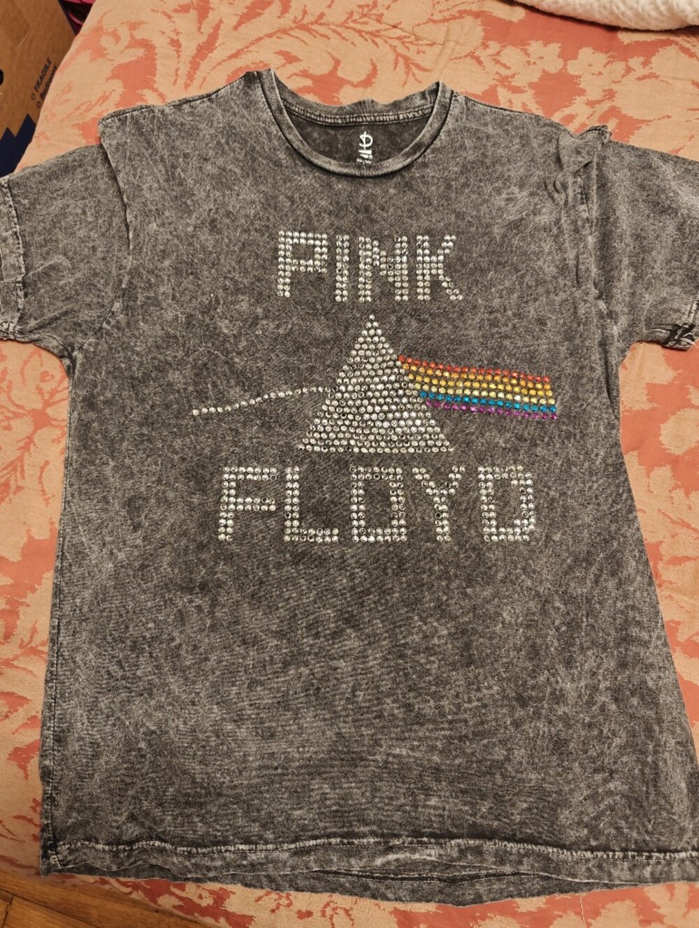 Pink Floyd Black Mineral-Wash Rhinestone Tee